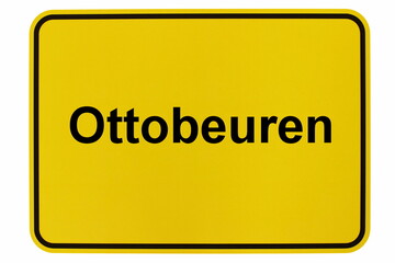 Illustration eines Ortsschildes von Ottobeuren in Bayern - obrazy, fototapety, plakaty