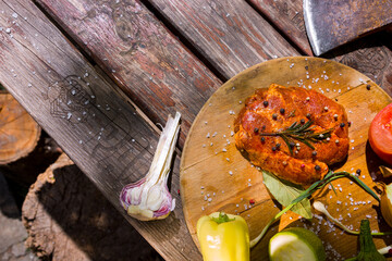 Marinated raw pork steak