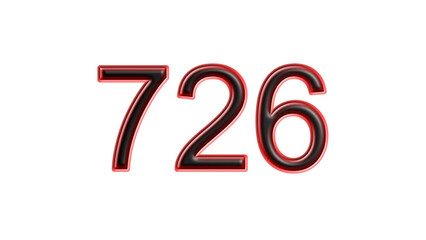 red 726 number 3d effect white background