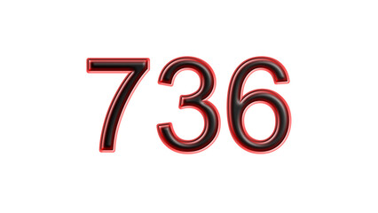 red 736 number 3d effect white background