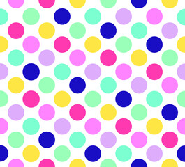 Seamless Pattern Colorful Polka Dots in Pastel Color Blue Mint Yellow Violet Red Purple