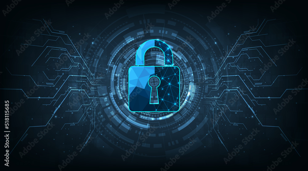 Leinwandbilder cyber security design. padlock lock on digital screen, 3d render padlock protection digital network 