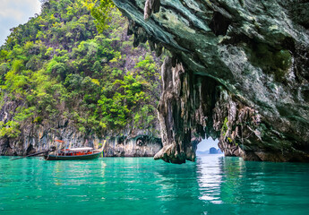 Amazing view of lagoon in Koh Hong island from kayak. Location: Koh Hong island, Krabi, Thailand, Andaman Sea. Artistic picture. Beauty world. Travel concept.