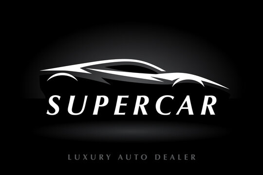 Sports vehicle supercar logo. Luxury motor car dealer emblem. Auto garage silhouette icon. Automotive dealership symbol. Vector illustration.