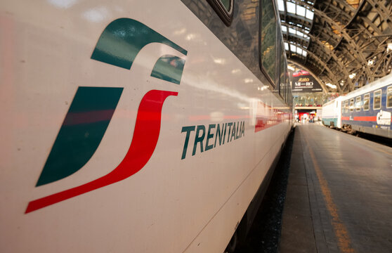 Intercity fast train part of Trenitalia company from Italy photographed in Milan rail station. Transportation industry in Italy, 2022.