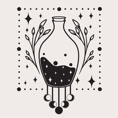 Witch black magic potion with stars and bubbles