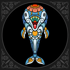 Colorful dolphin zentangle arts isolated on black background