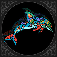 Colorful dolphin zentangle arts isolated on black background