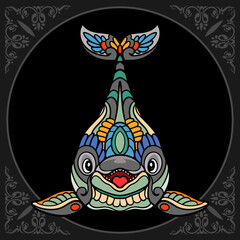Colorful dolphin zentangle arts isolated on black background