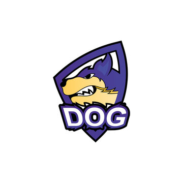 dog head logo and shield, esport design and template