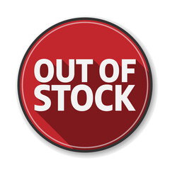 circular red OUT OF STOCK label or sign, vector illustration