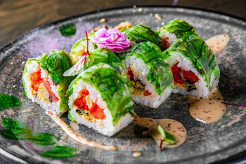 fish sushi roll in plate