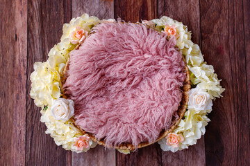 newborn decoration props with pink and yellow flowers. Newborn digital backdrop