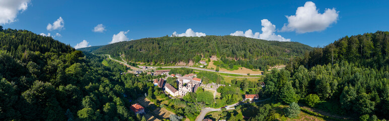 Frauenalb monastery with landscape of the Alb valley near Marxzell in the Black Forest