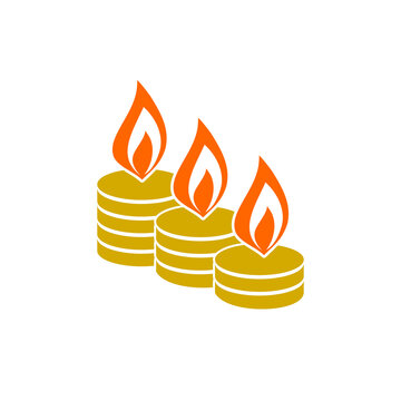 Money and fire icon. Worthless money and inflation logo isolated on white background