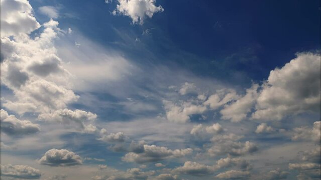 time-lapse. clouds. Cumulus clouds. cloudscape. Puffy fluffy white clouds are running against the blue sky. White clouds background. video loop