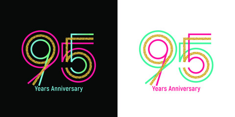Elegant 95th anniversary logo template made from bright ribbons. Option on a dark and light background. Text in a vector file is easy to edit