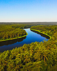 Neman river in Lithuania from Birsronas tower view