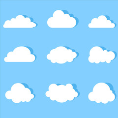 Set of Cartoon clouds on blue background Vector Illustration . Suitable for your wallpaper