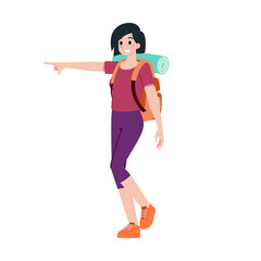 Young happy woman tourist flat cartoon character. Traveling people on summer vacation trip, Isolated on white background.