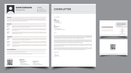 Stationery set of cv, resume, and business card double side, corporate resume template set