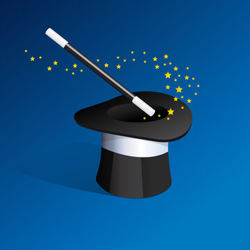 Concept des pouvoirs magiques et du surnaturel avec le symbole du chapeau et de la baguette du magicien.