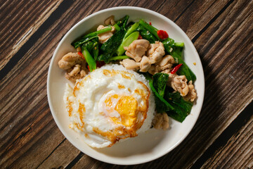 Stir Fried Chinese kale with Chicken and Fried Egg