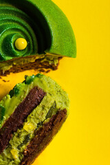 Green dessert with jam