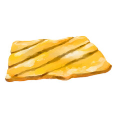 Yellow grilled cheese slice melting watercolor painting