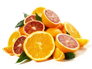 Orangen und Blutorangen halbiert zum auspressen - Freigestellt