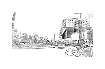 Building view with landmark of Nazareth is the city in Israel. Hand drawn sketch illustration in vector