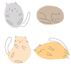 Collection of cats hand drawn isolated on white background. Cute cats doodle vector set. Kitten characters design. Stock vector flat illustration. 