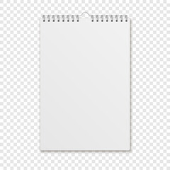 Mockup blank calender. Wall calendar with spiral.  Template spiral copybook or organizer.