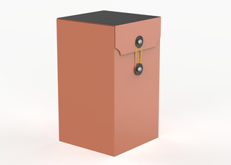 Paper Box With String Closure Mockup Isolated On White Background. 3d Illustration