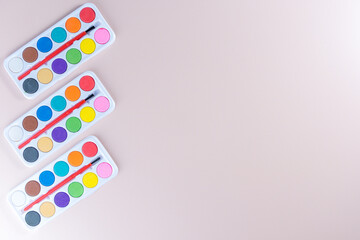 Top view of an artistic set of watercolors.