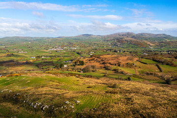 Fototapeta na wymiar Aerial view of Castlewellan forest park in Mourne Mountains area, Northern Ireland