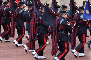 A moment of the changing of the guard at Windsor Castle, England