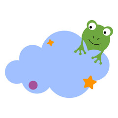 Cartoon frog on a cloud. Good night, lullaby theme. Vector isolated on a white background.