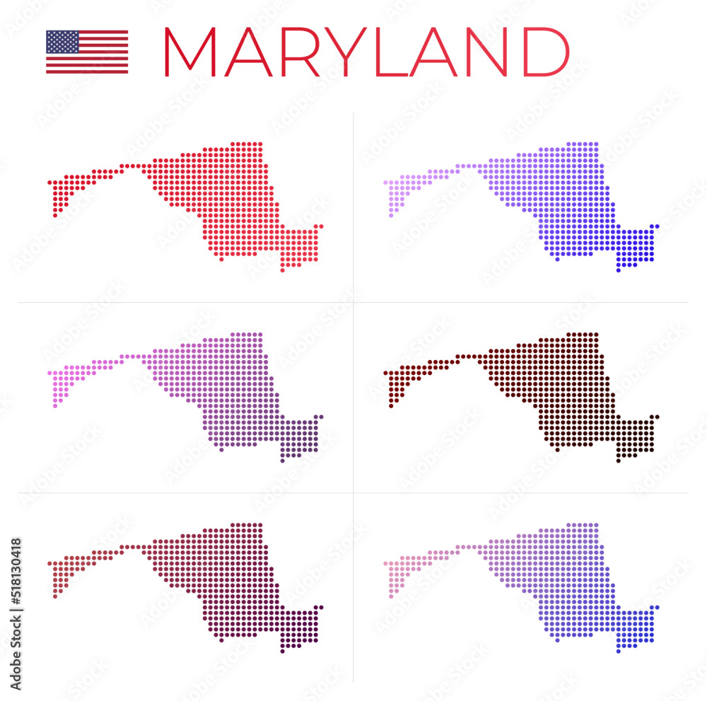 Poster maryland dotted map set. map of maryland in dotted style. borders of the us state filled with beauti