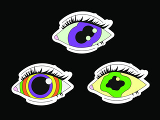 A set of three psychedelic eyes. Psychedelics, surrealism.