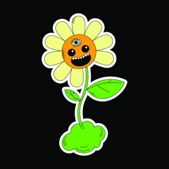 A psychedelic laughing flower with three eyes. Psychedelics, surrealism