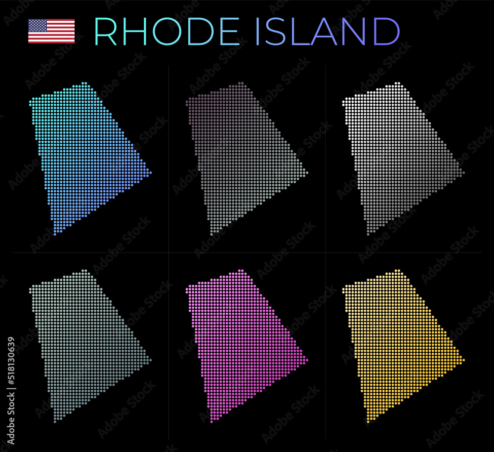 Poster rhode island dotted map set. map of rhode island in dotted style. borders of the us state filled wit