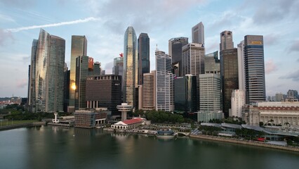 Fototapeta na wymiar Marina Bay, Singapore - July 13, 2022: The Landmark Buildings and Tourist Attractions of Singapore