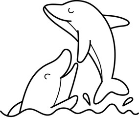 Two happy dolphins playing on the sea