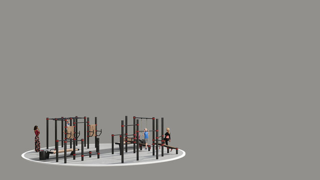 3d rendering of a sports ground with a soft gray surface, for a street workout