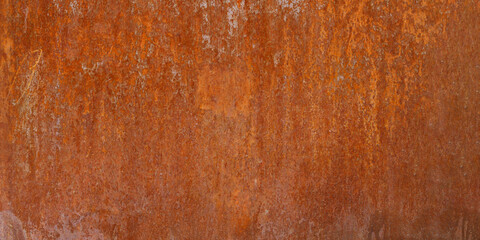Panoramic rusty and oxidized metal sheet, old copper texture background