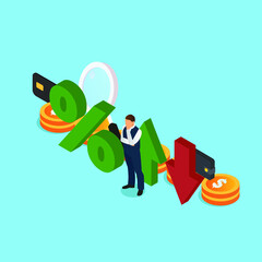 Gain and loss profit concept with a trader isometric 3d vector illustration concept for banner, website, illustration, landing page, flyer, etc.