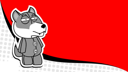 standing wolf plush toy sticker cartoon background in vector format