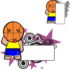chibi funny basketball ball head kid cartoon expression, billboard set pack in vector format