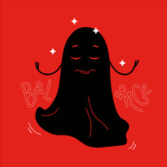 Cute ghost on a red background, vector illustration for Halloween. 